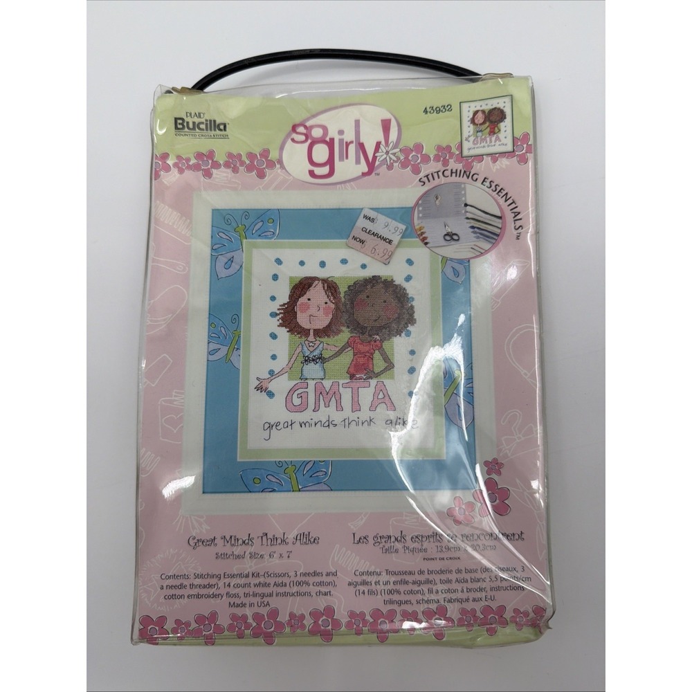 Plaid Bucilla Counted Cross Stitch SO GIRLY GREAT MINDS THINK ALIKE Size 6"x7"